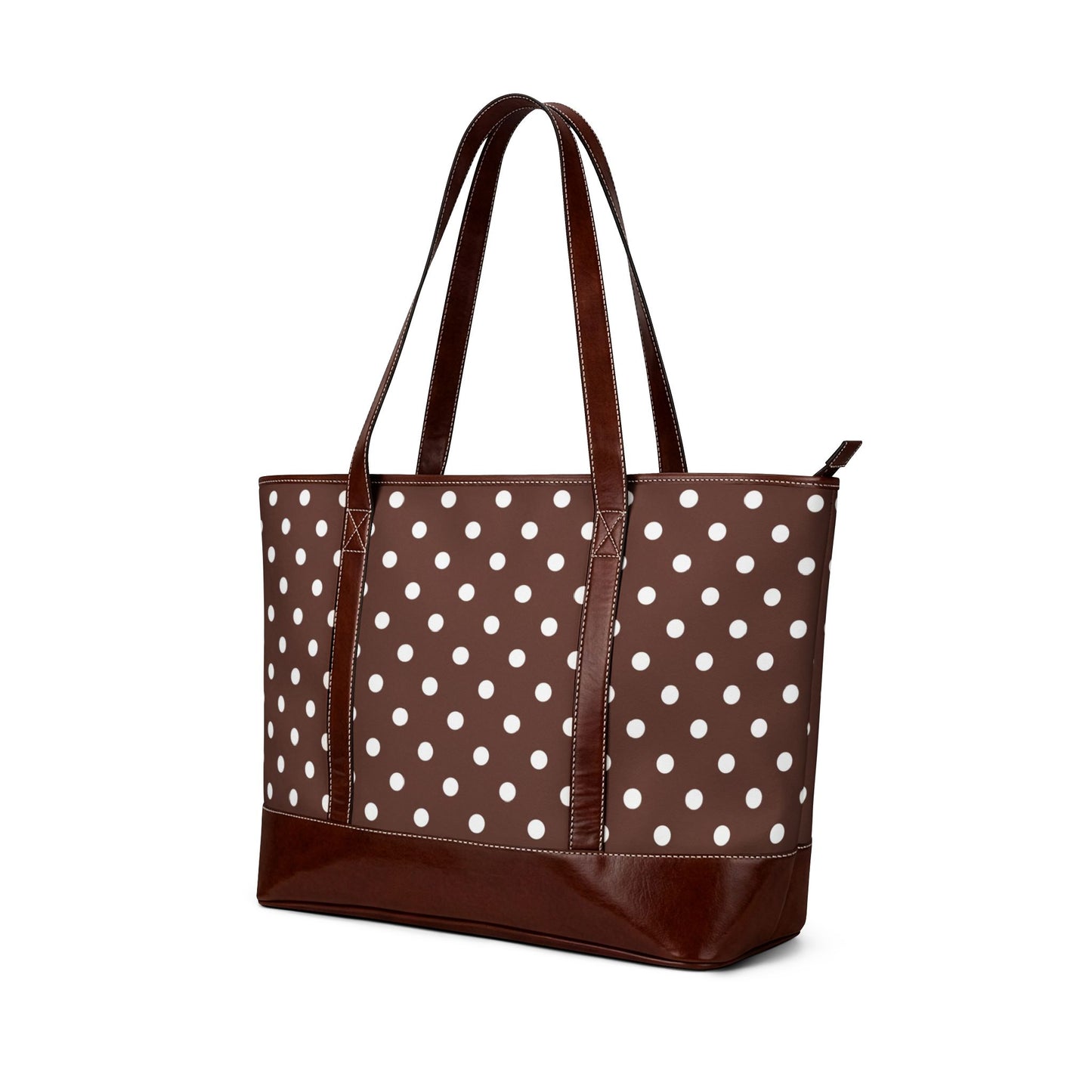 Brown Polka Dot Vegan Leather Tote Bag | Everyday Carryall Shoulder Bag | Chic Neutral Travel Tote