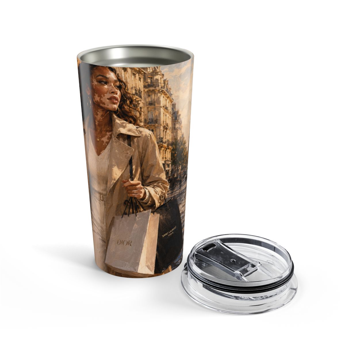 Postcards & Passports Travel Tumbler – Paris Stroll Edition - 20 oz Stainless Steel Coffee Tumbler