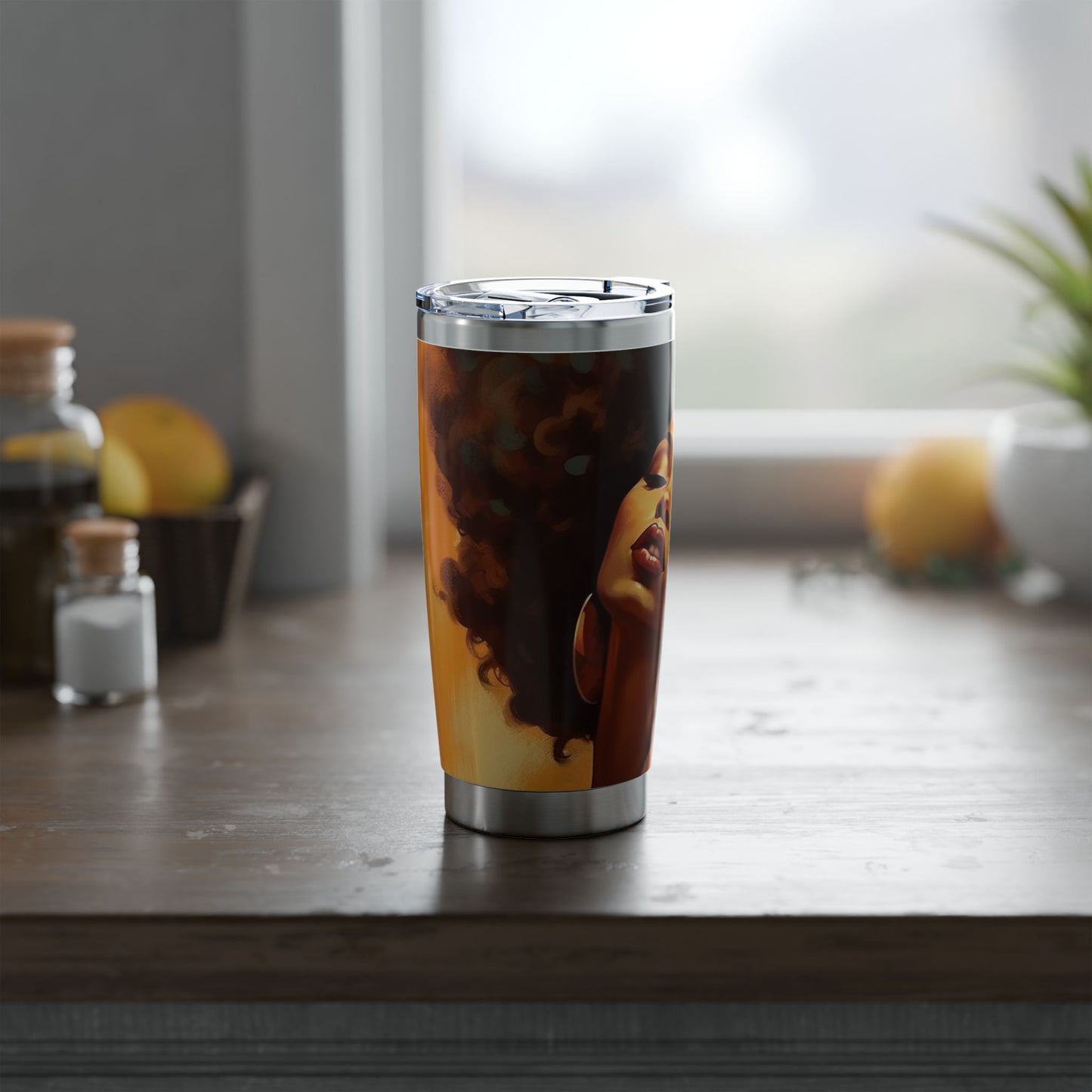 Sensual Black Woman Art Tumbler | Afro Glam Stainless Steel Travel Mug | Elegant Insulated Coffee Cup
