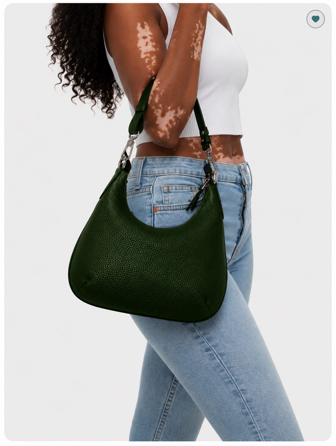 Mini Forest Green Nappa Leather Hobo Bag | Soft Slouch Shoulder Purse for Every day