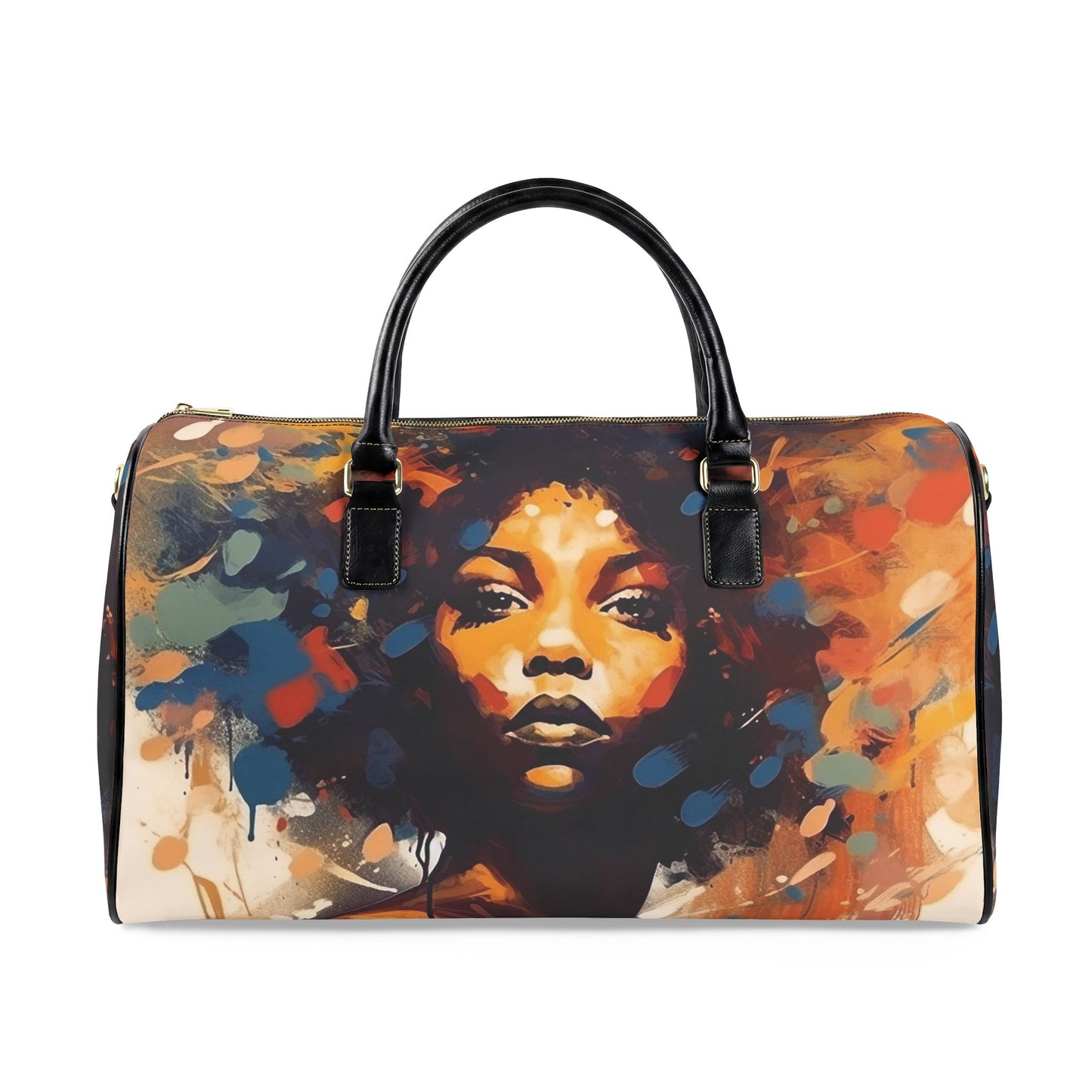 Afro Art Travel Bag | Vegan Leather Weekender Duffel with Statement Print (Carry-On, Gym, Overnight Bag)