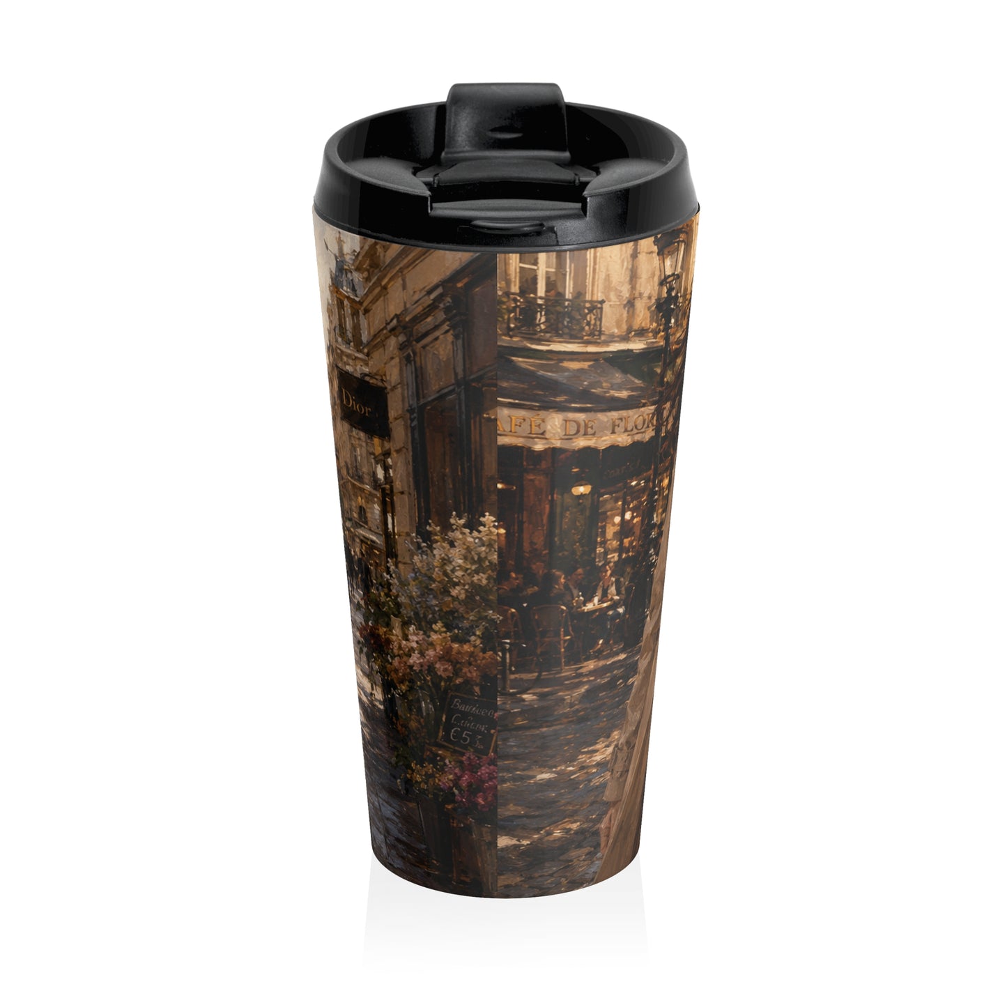 Luxury Fashion Travel Coffee Tumbler | Chic Paris Shopping Art Mug  — Chic Coffee Tumbler for Commuters