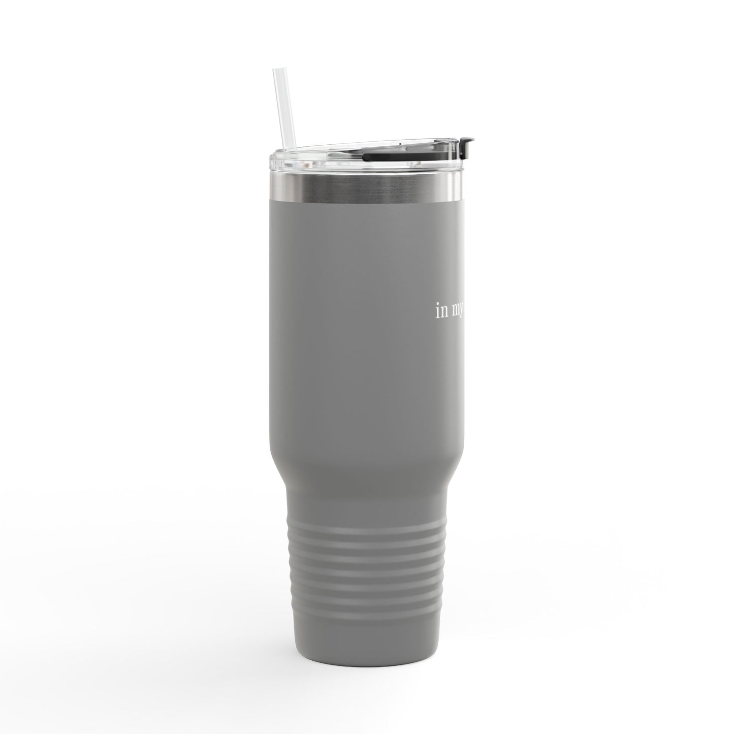 Insulated Travel Mug 40oz – 'in my own lane.' Red Stainless Tumbler with Straw & Handle