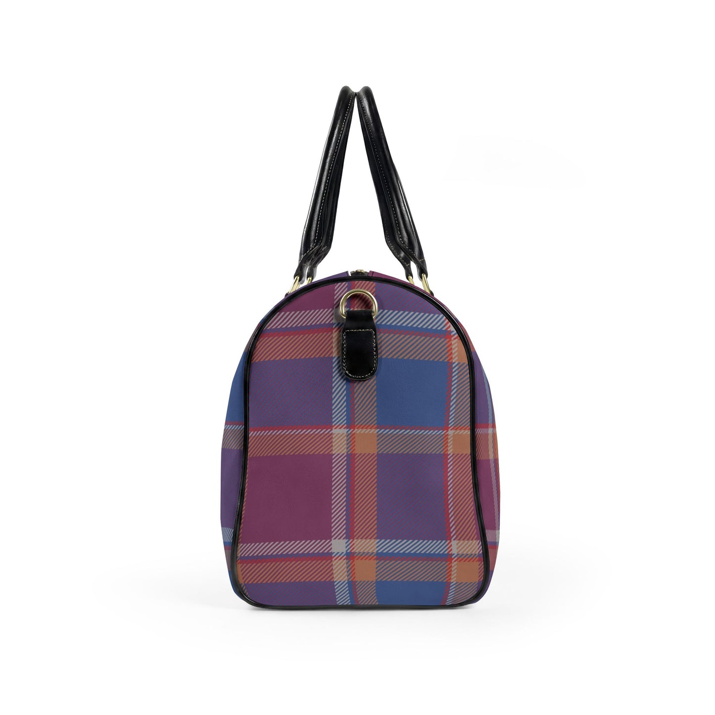 Purple & Blue Plaid Leather Travel Bag — Weekend Duffle