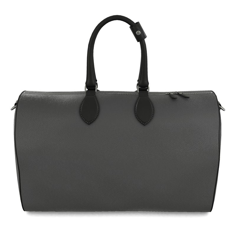 Charcoal Genuine Leather Barrel Duffle Bag | Luxury Textured Carry-On Weekender