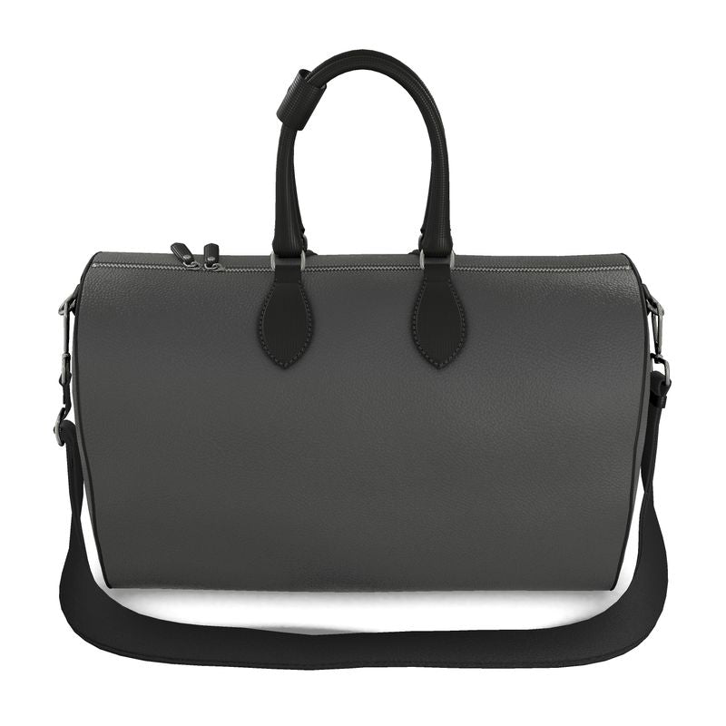 Charcoal Genuine Leather Barrel Duffle Bag | Luxury Textured Carry-On Weekender
