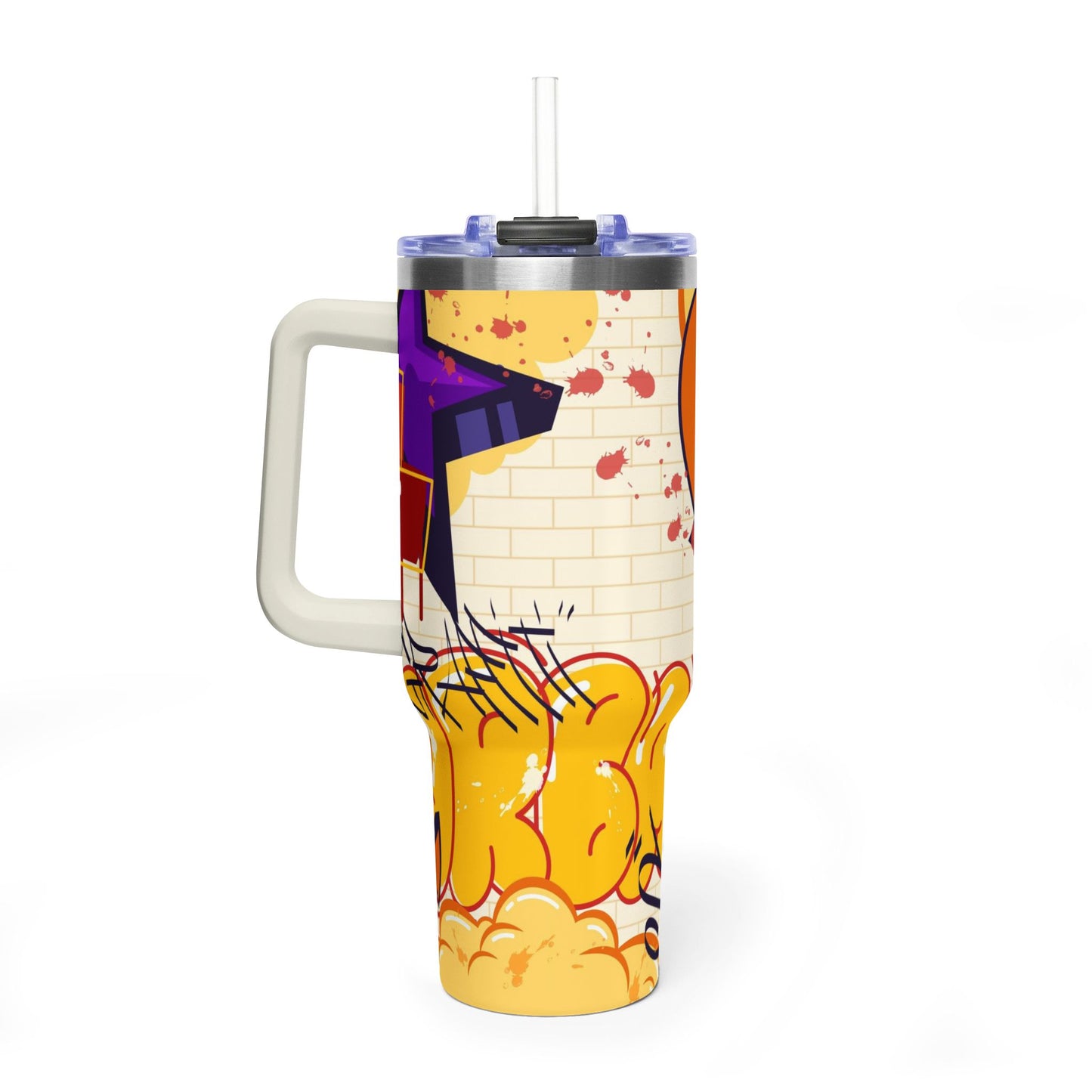 40 oz Stainless Steel Tumbler with Straw & Handle
