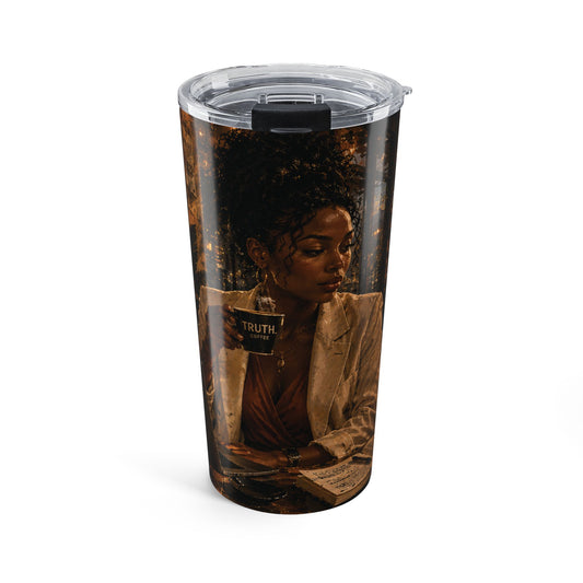 Postcards & Passports Collection – 20 oz Stainless Steel Tumbler— Cozy Autumn City Girl Travel Mug