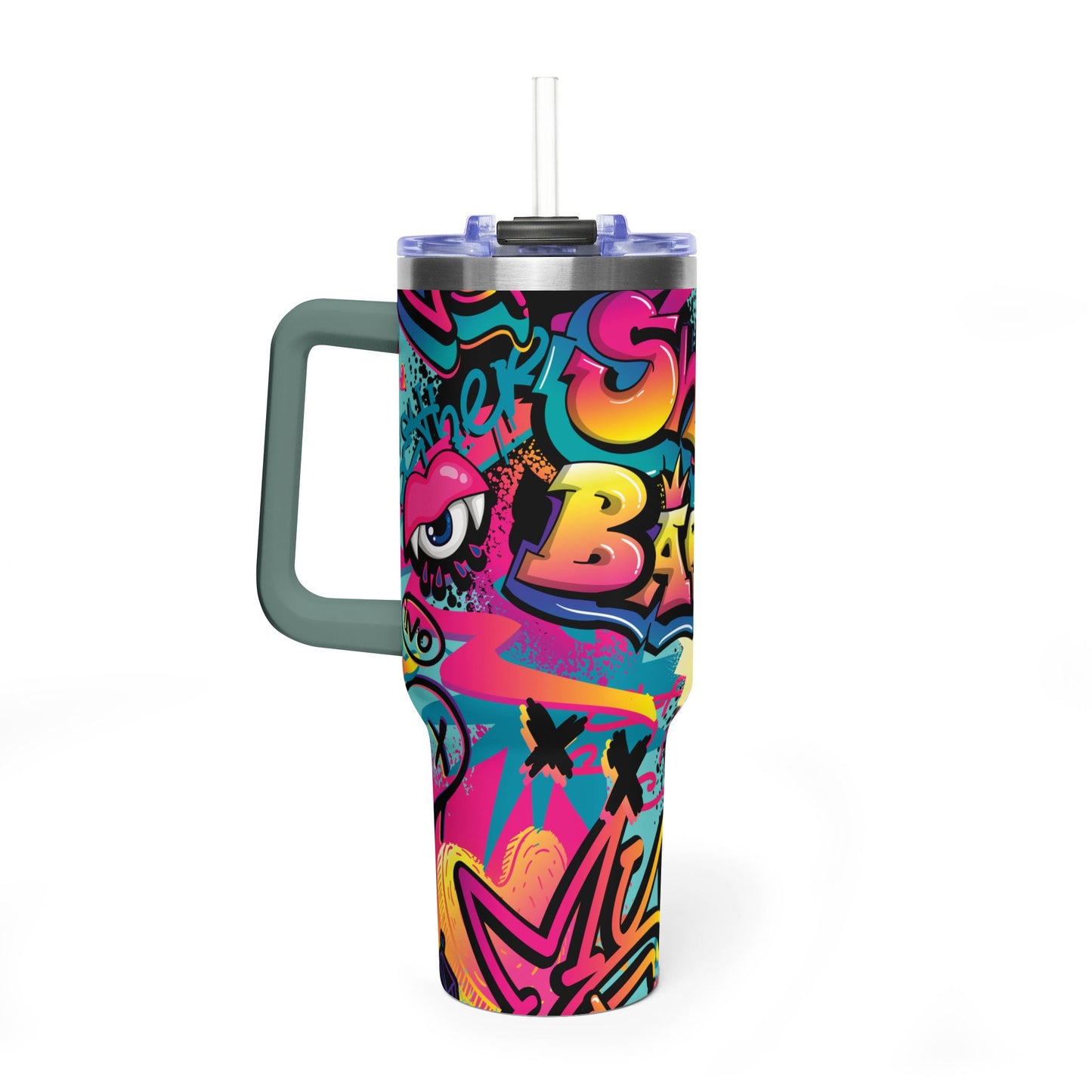 40 oz Stainless Steel Tumbler with Straw & Handle