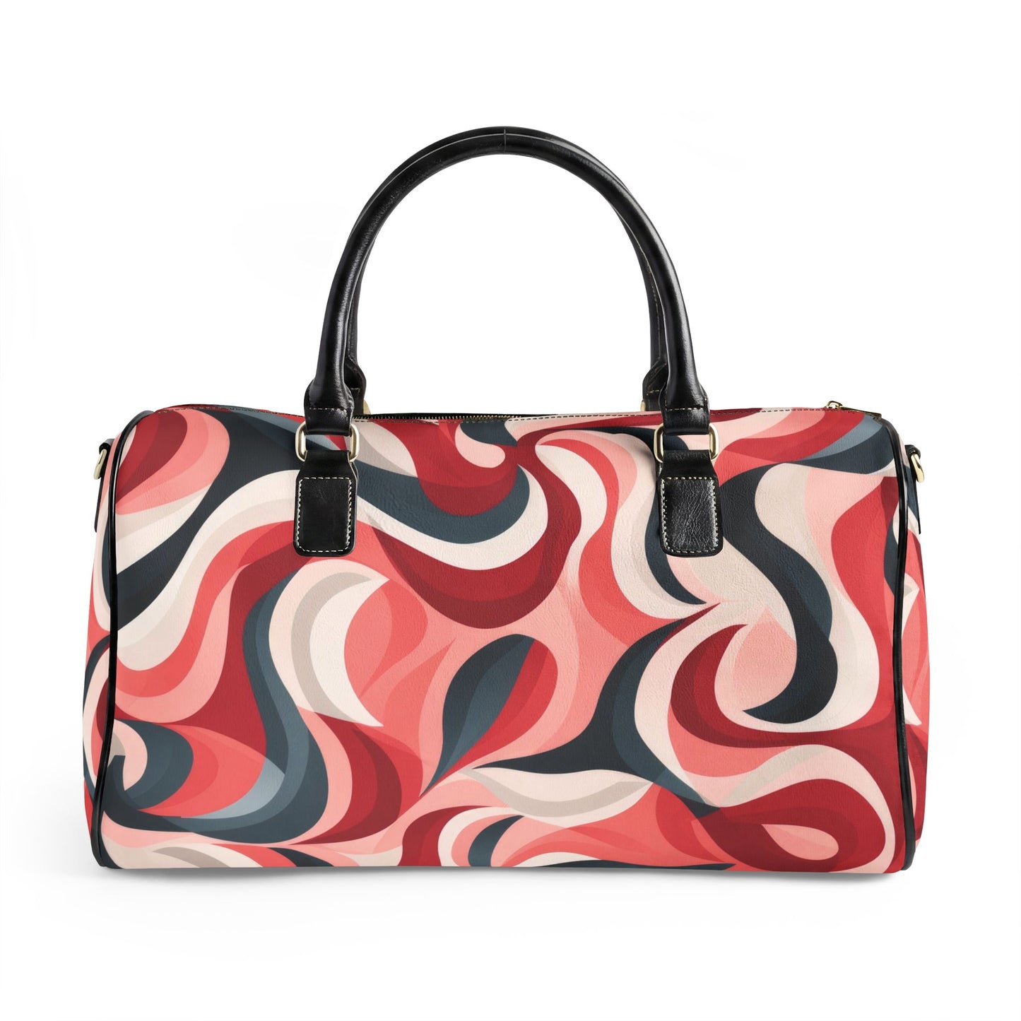 Seventies inspired red swirled Travel Bag | Vegan Leather Weekender Duffel with Statement Print (Carry-On, Gym, Overnight Bag)