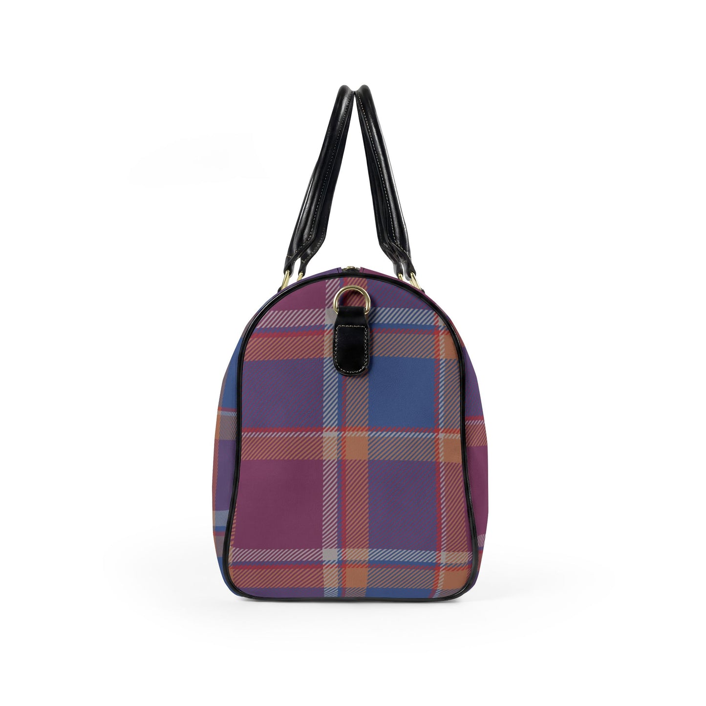Purple & Blue Plaid Leather Travel Bag — Weekend Duffle