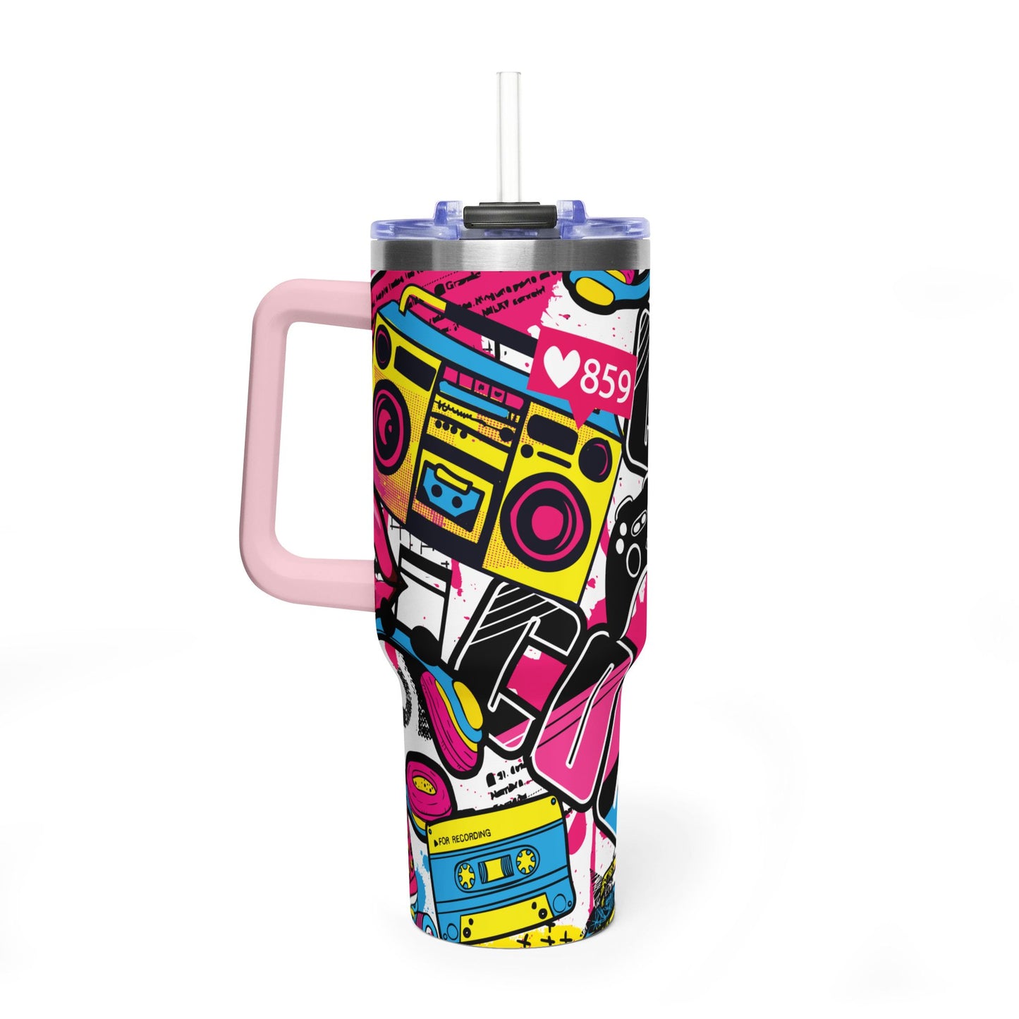 40 oz Stainless Steel Tumbler with Straw & Handle