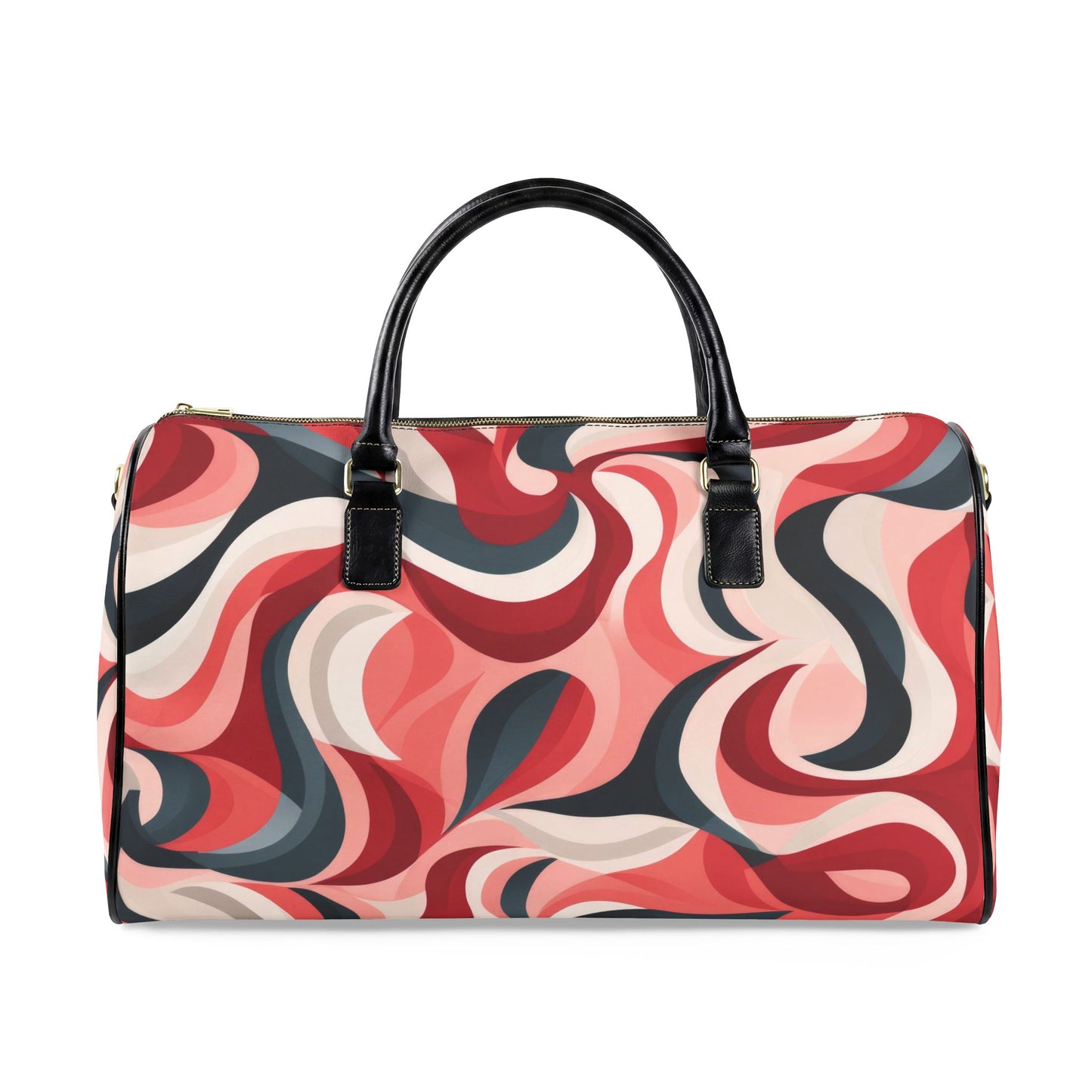 Seventies inspired red swirled Travel Bag | Vegan Leather Weekender Duffel with Statement Print (Carry-On, Gym, Overnight Bag)