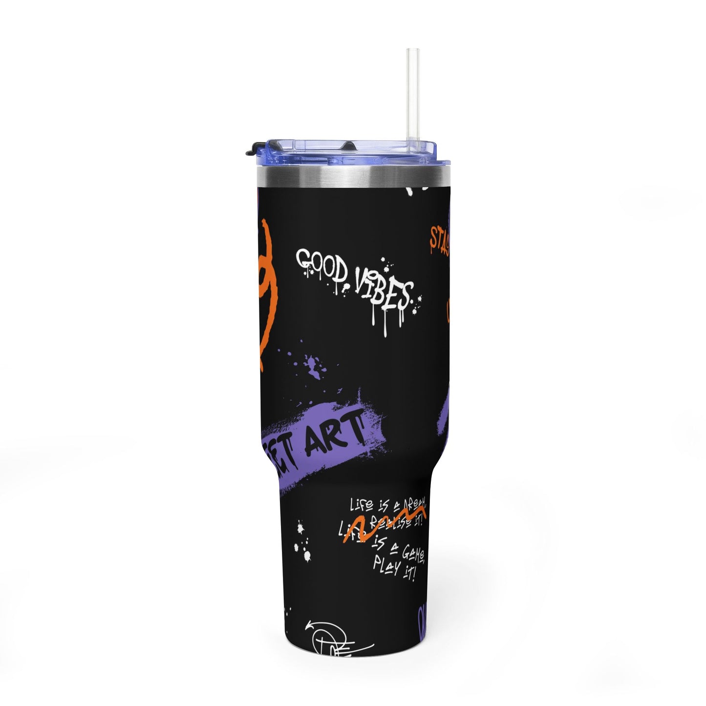 40 oz Stainless Steel Tumbler with Straw & Handle