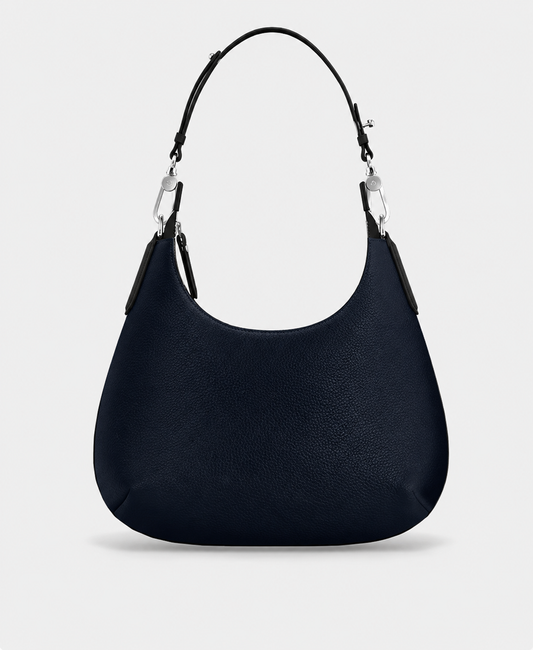Mini Noir Blue Nappa Leather Hobo Bag | Soft Slouch Shoulder Purse for Eve