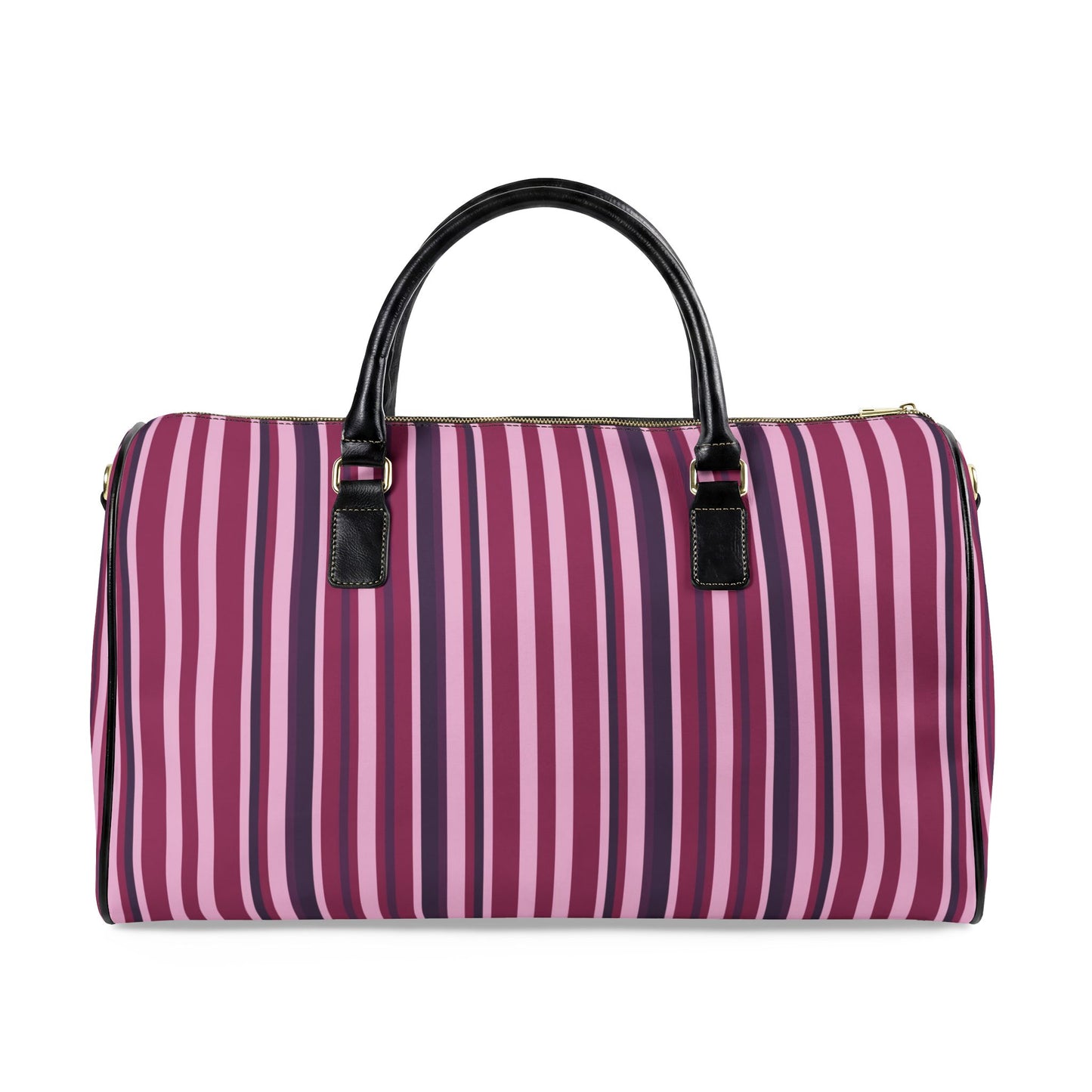 Pink and Purple Striped Travel Bag | Vegan Leather Weekender Duffel with Statement Print (Carry-On, Gym, Overnight Bag)
