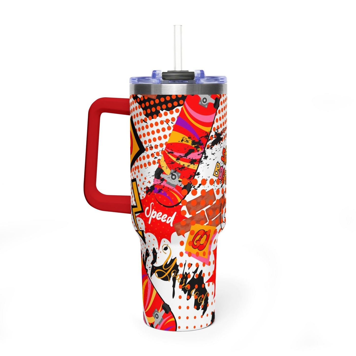 40 oz Stainless Steel Tumbler with Straw & Handle