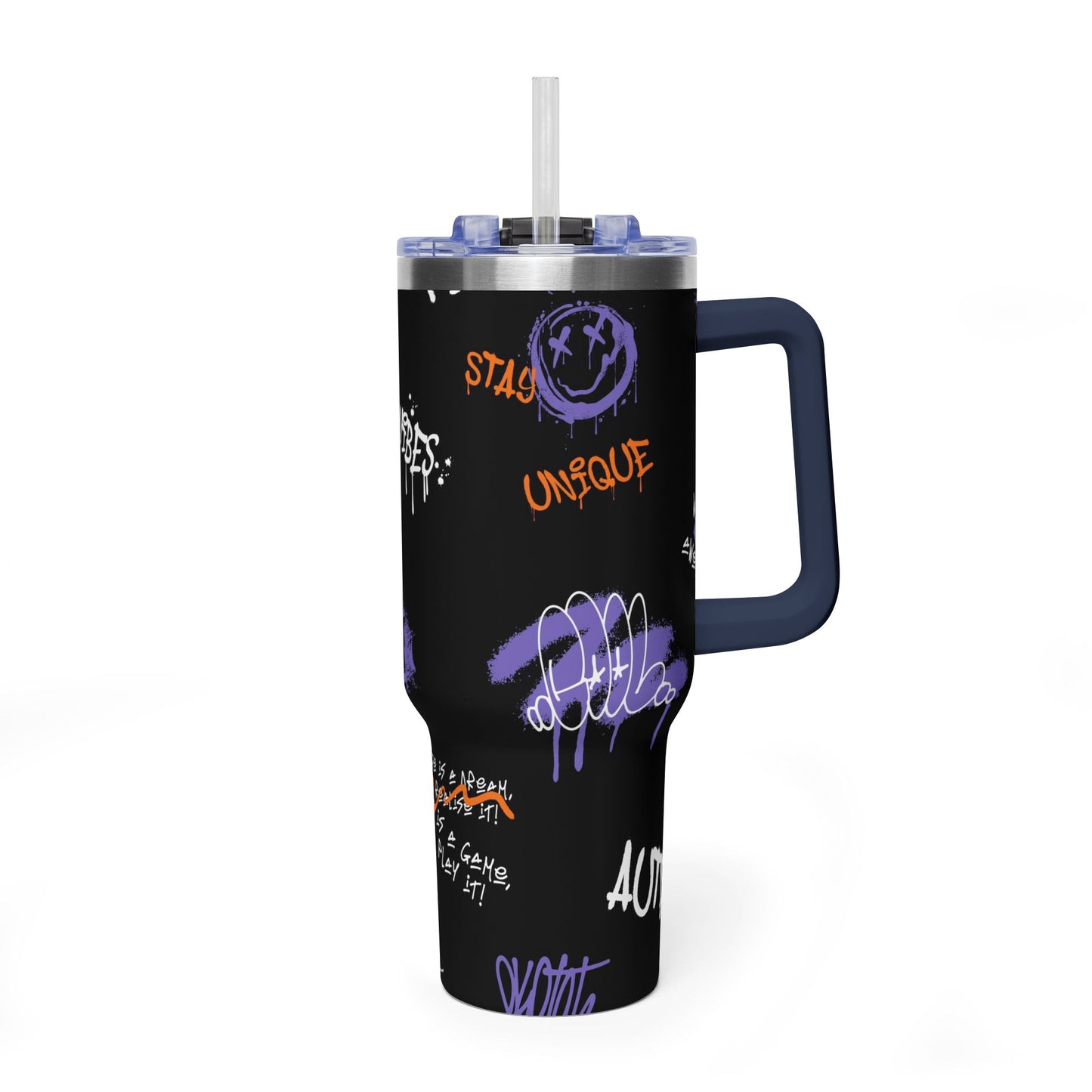 40 oz Stainless Steel Tumbler with Straw & Handle