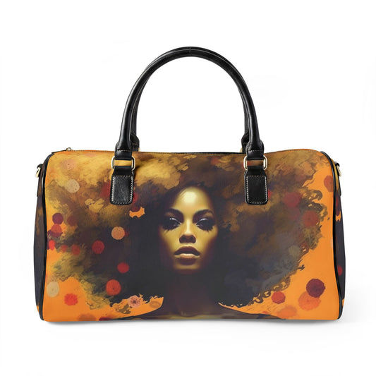 Afro Art Travel Bag | Vegan Leather Weekender Duffel with Statement Print (Carry-On, Gym, Overnight Bag)