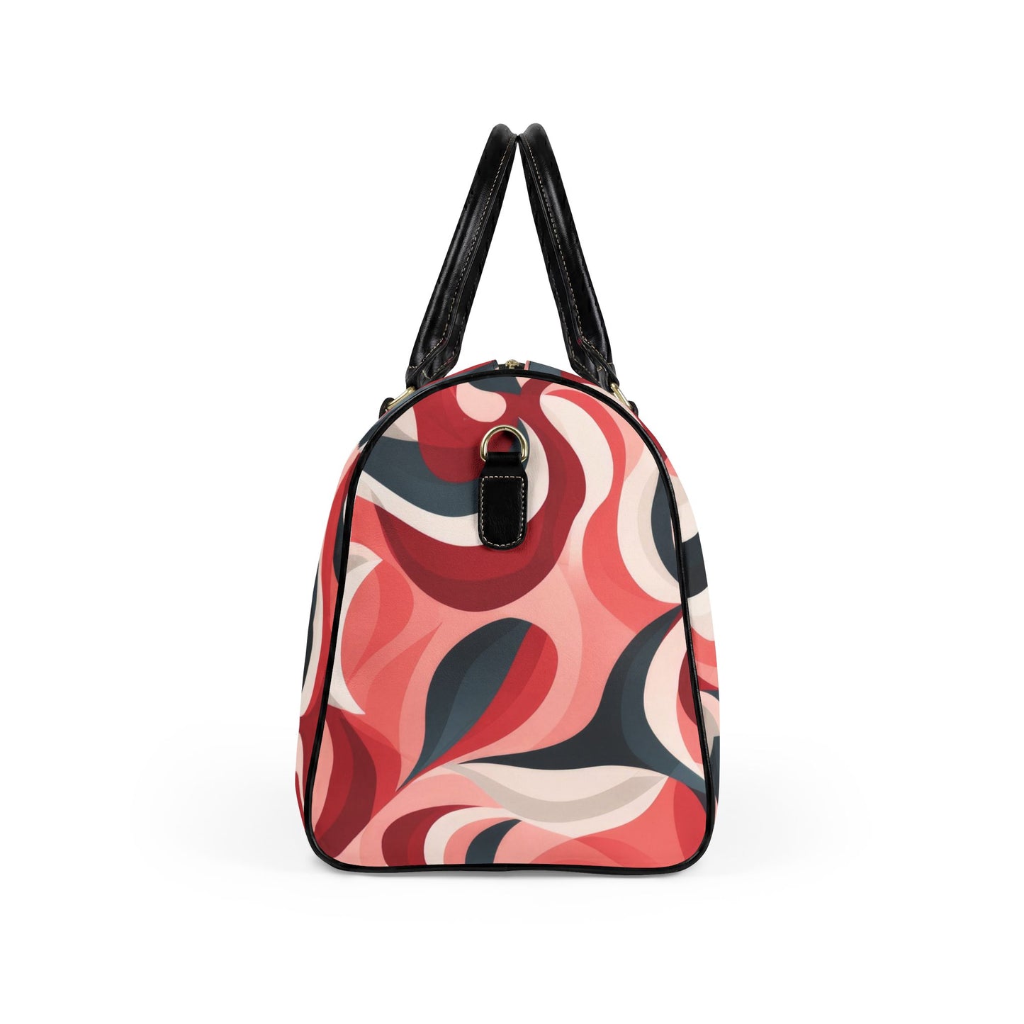 Seventies inspired red swirled Travel Bag | Vegan Leather Weekender Duffel with Statement Print (Carry-On, Gym, Overnight Bag)