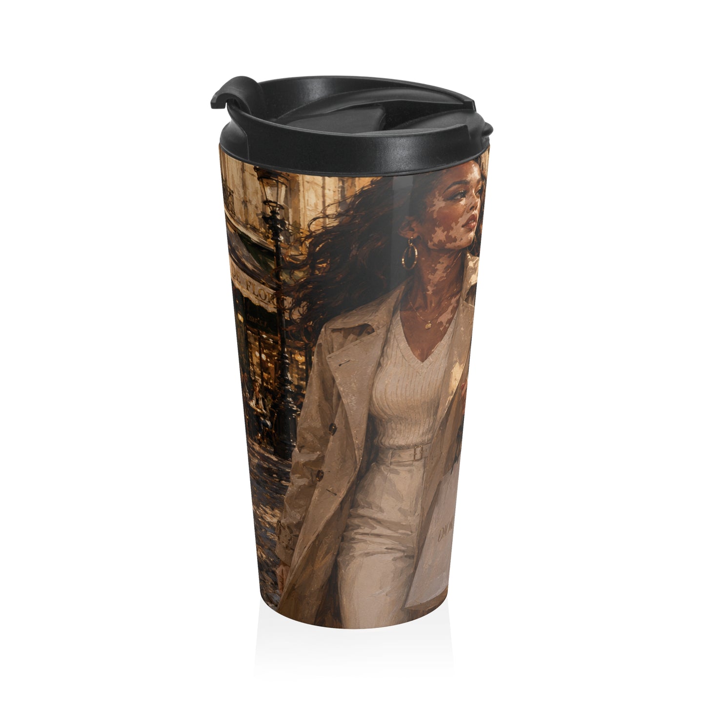 Luxury Fashion Travel Coffee Tumbler | Chic Paris Shopping Art Mug  — Chic Coffee Tumbler for Commuters