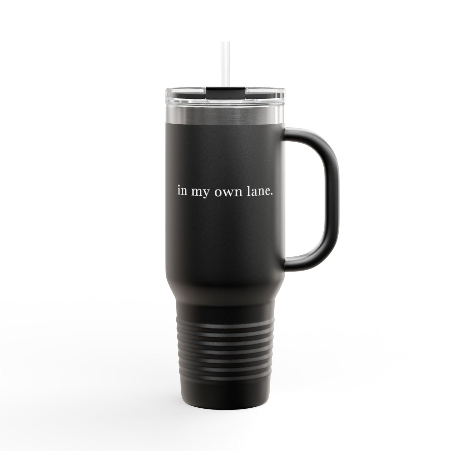 Insulated Travel Mug 40oz – 'in my own lane.' Red Stainless Tumbler with Straw & Handle