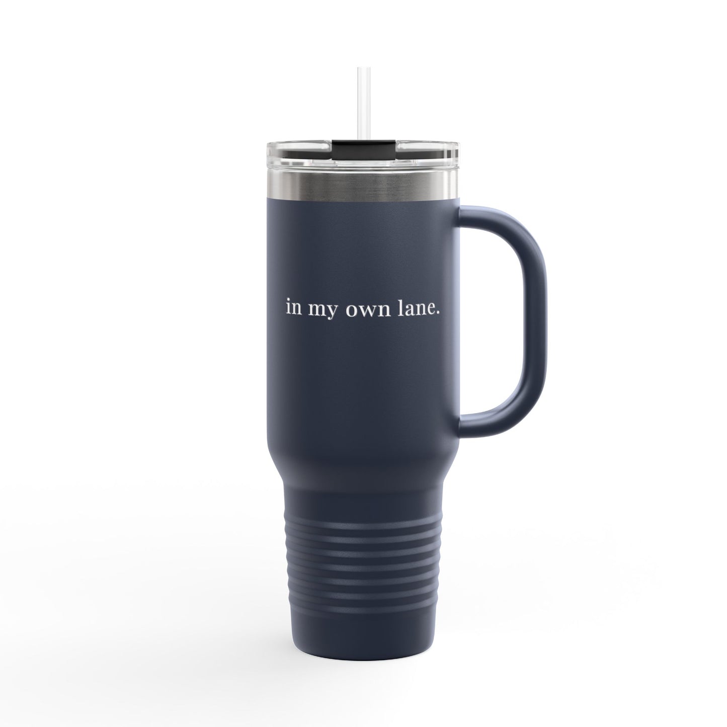 Insulated Travel Mug 40oz – 'in my own lane.' Red Stainless Tumbler with Straw & Handle