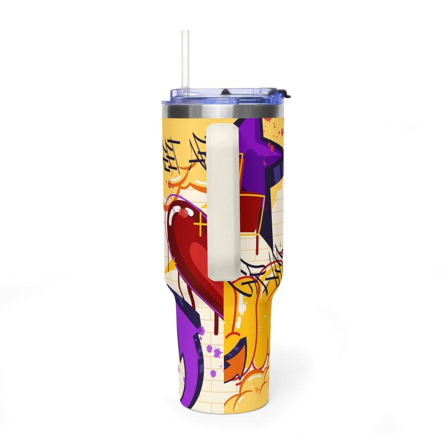40 oz Stainless Steel Tumbler with Straw & Handle