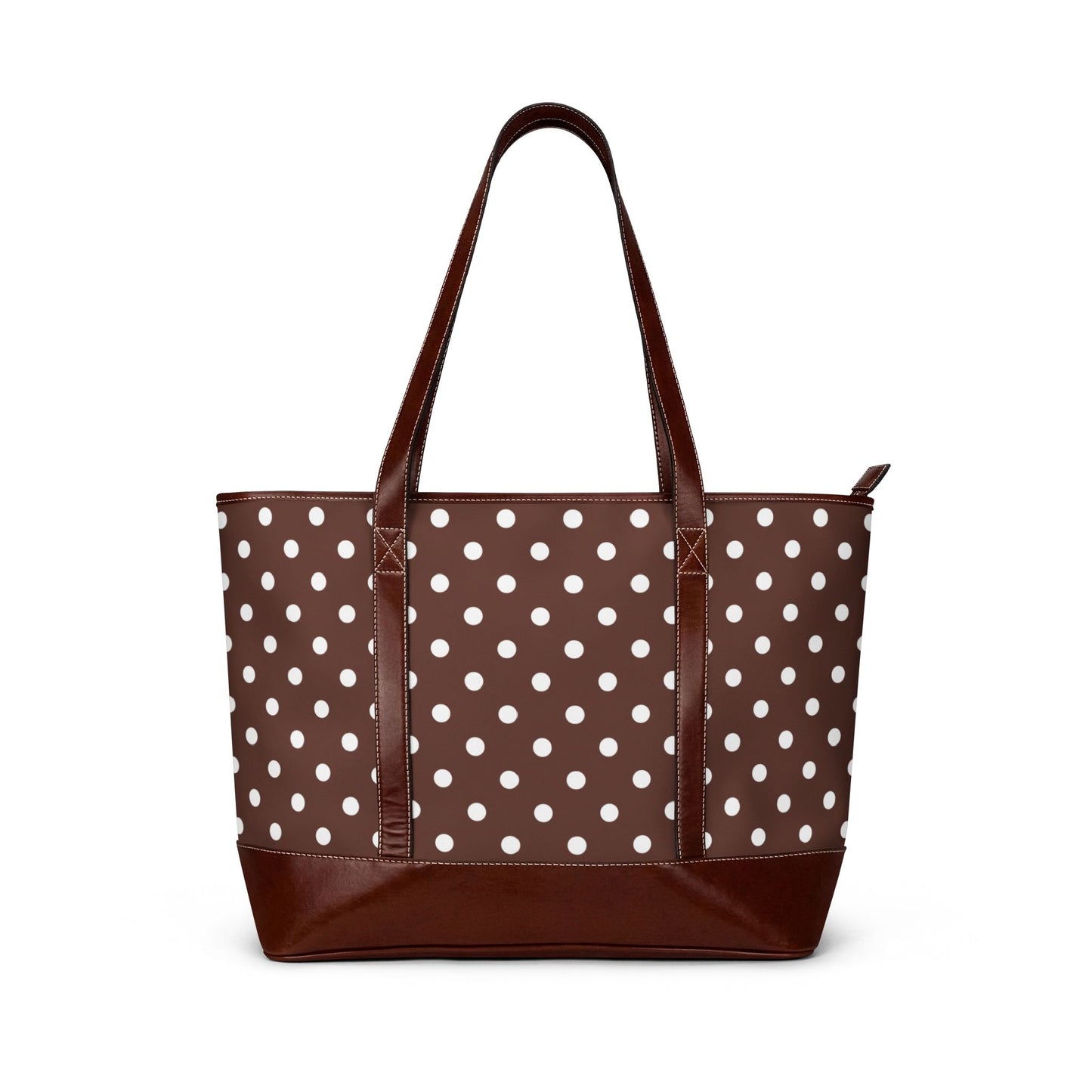 Brown Polka Dot Vegan Leather Tote Bag | Everyday Carryall Shoulder Bag | Chic Neutral Travel Tote