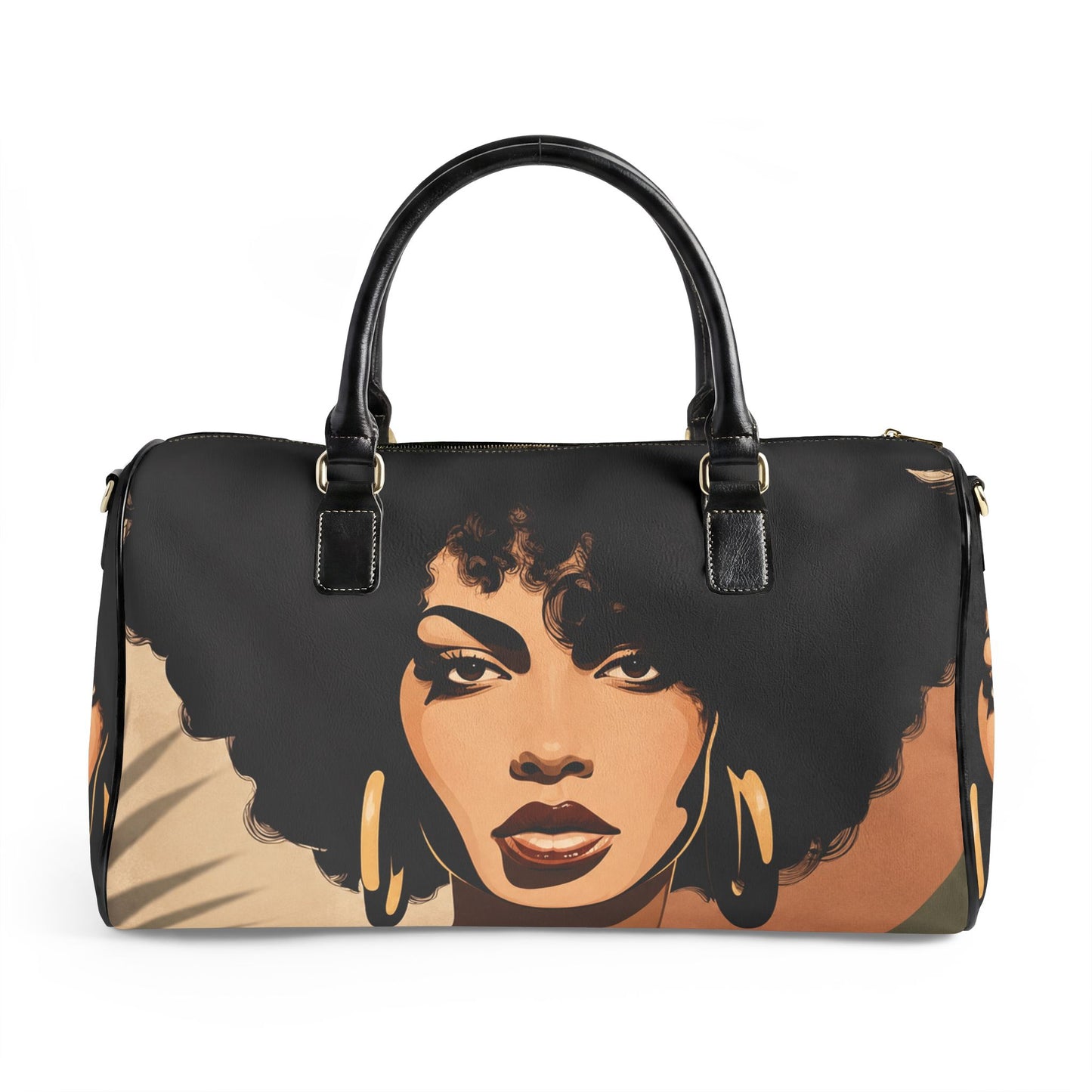 Afro Art Travel Bag | Vegan Leather Weekender Duffel with Statement Print (Carry-On, Gym, Overnight Bag)