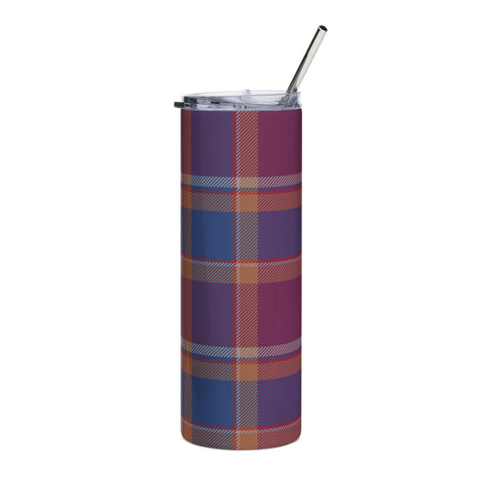 20 oz Insulated Tumbler | Plaid Stainless Steel Water Bottle with Straw