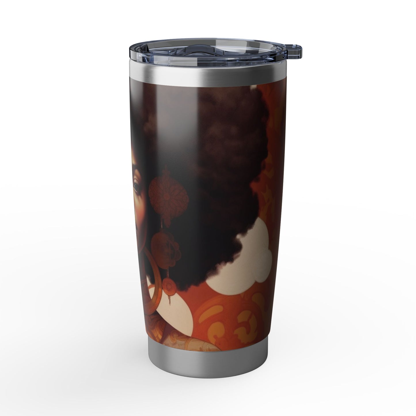 Elegant Black Woman Art Tumbler | Afrocentric Stainless Steel Travel Mug | Insulated Coffee Cup with Luxury Portrait Design