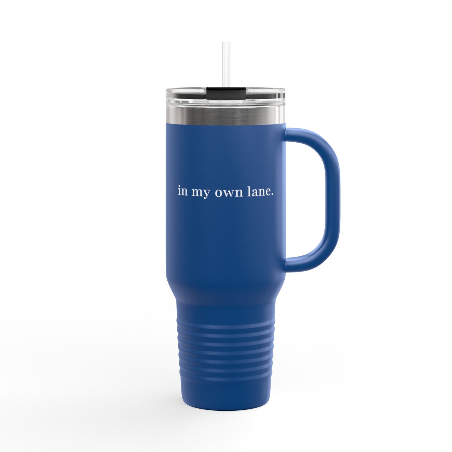 Insulated Travel Mug 40oz – 'in my own lane.' Red Stainless Tumbler with Straw & Handle