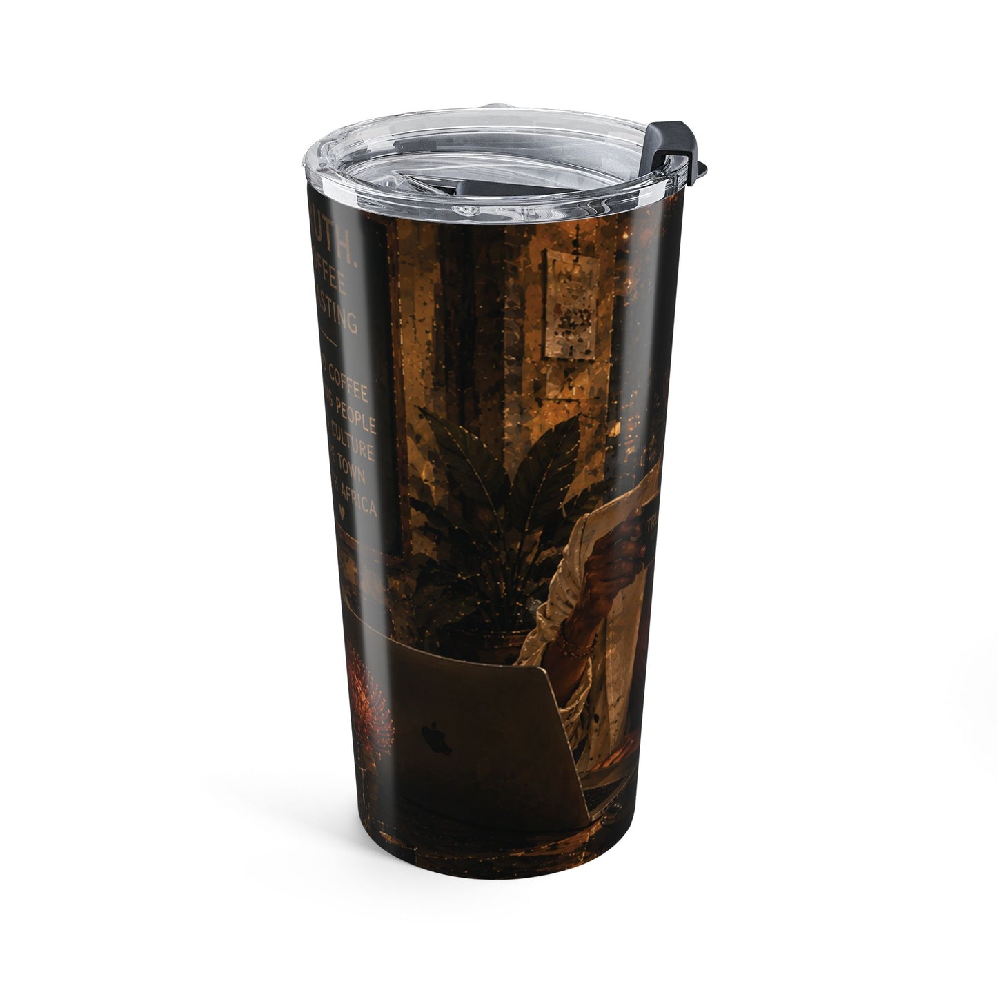 Postcards & Passports Collection – 20 oz Stainless Steel Tumbler— Cozy Autumn City Girl Travel Mug