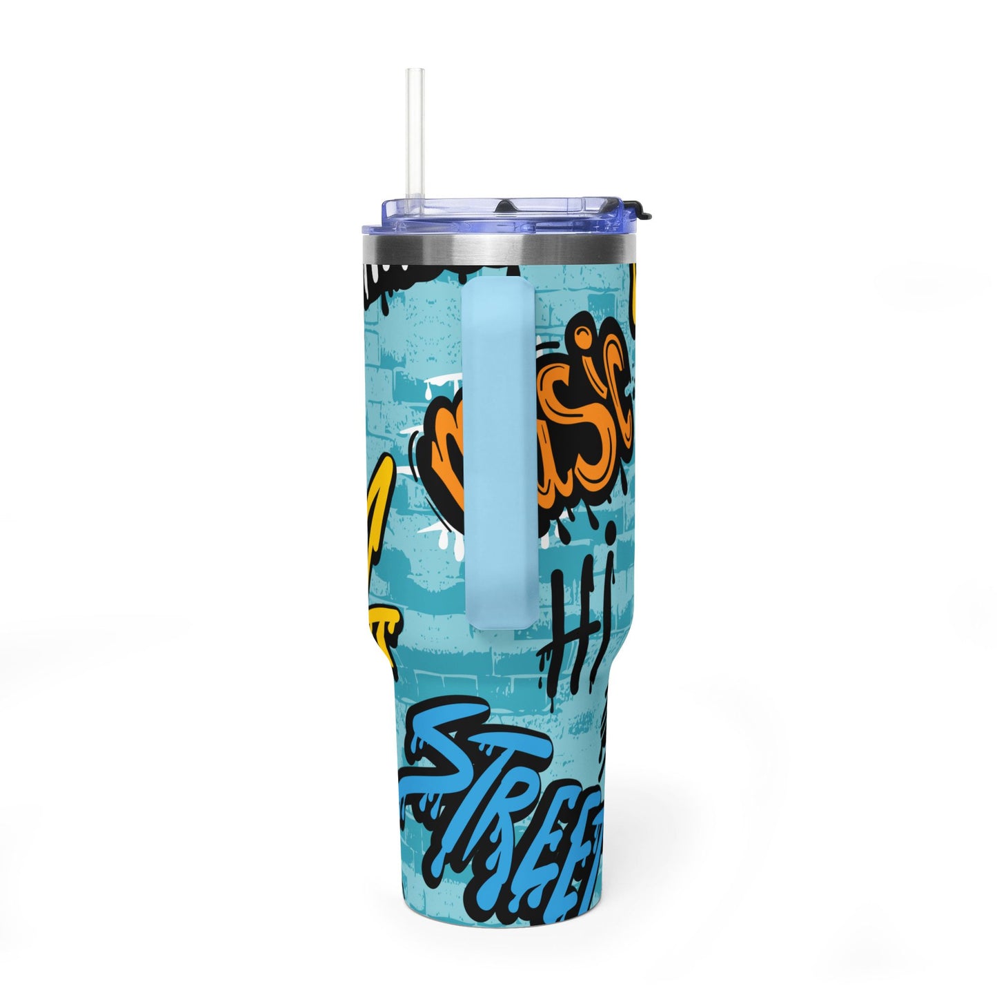 40 oz Stainless Steel Tumbler with Straw & Handle