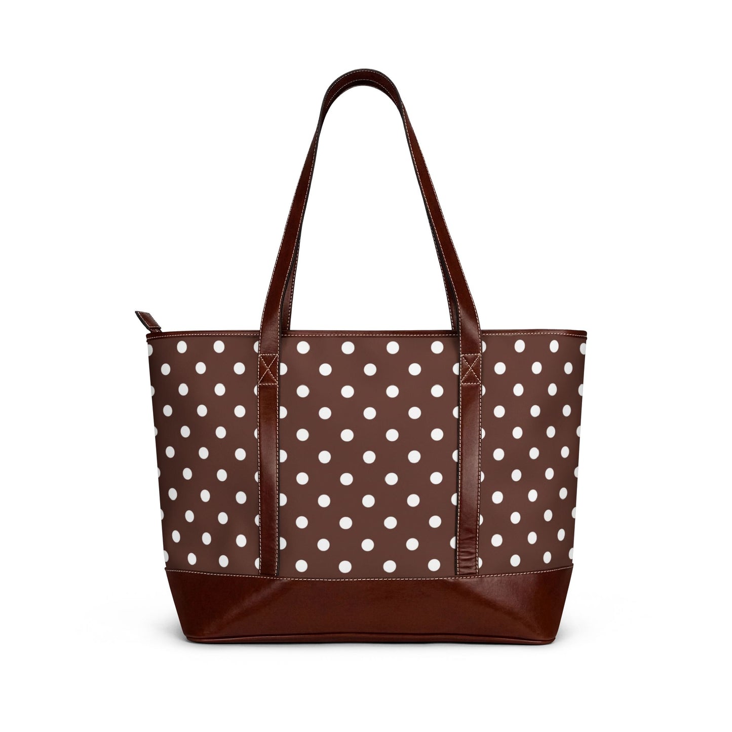 Brown Polka Dot Vegan Leather Tote Bag | Everyday Carryall Shoulder Bag | Chic Neutral Travel Tote