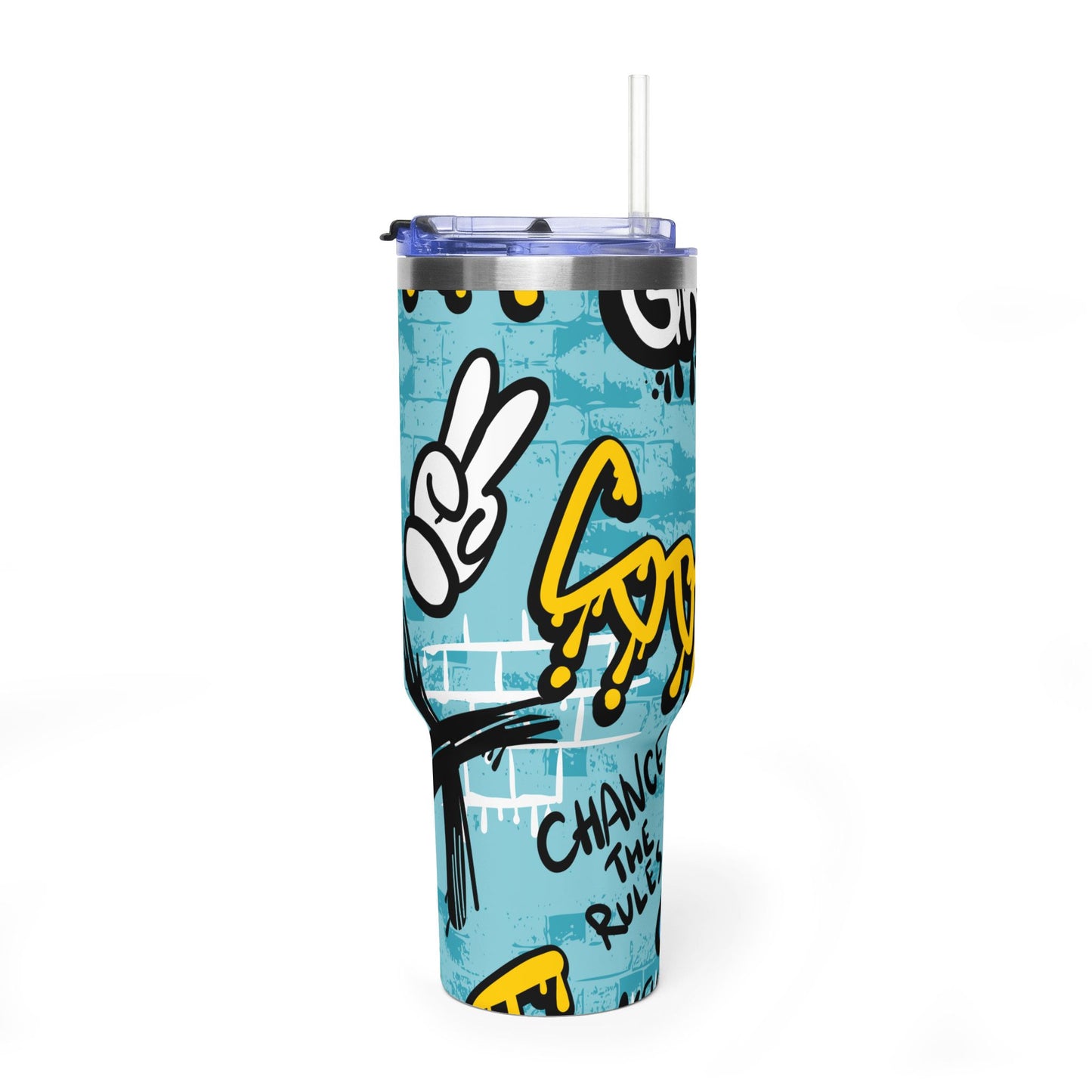40 oz Stainless Steel Tumbler with Straw & Handle