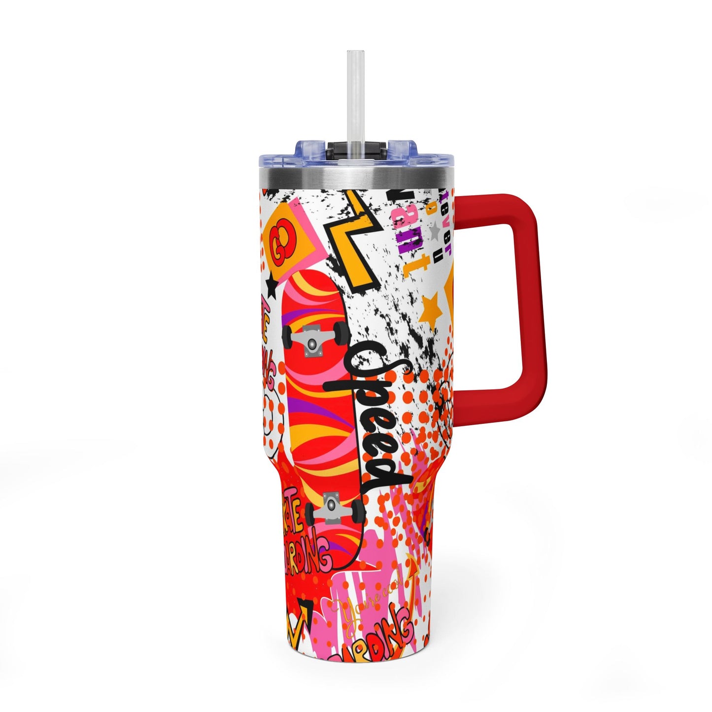 40 oz Stainless Steel Tumbler with Straw & Handle