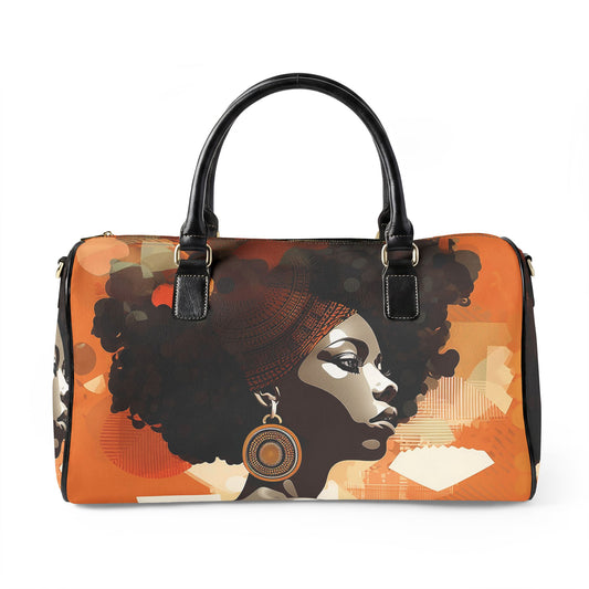 Afro Art Travel Bag | Vegan Leather Weekender Duffel with Statement Print (Carry-On, Gym, Overnight Bag)