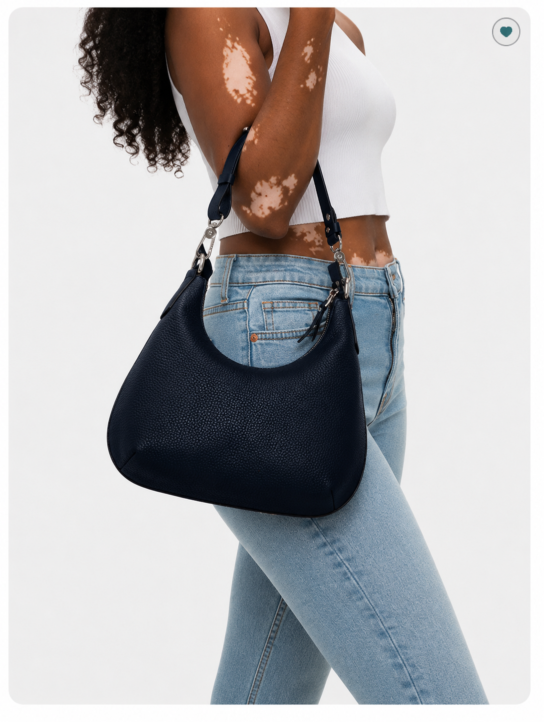 Mini Noir Blue Nappa Leather Hobo Bag | Soft Slouch Shoulder Purse for Eve