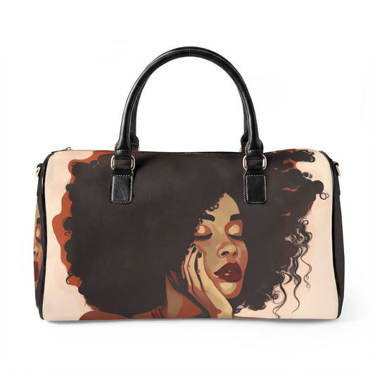 Afro Art Travel Bag | Vegan Leather Weekender Duffel with Statement Print (Carry-On, Gym, Overnight Bag)