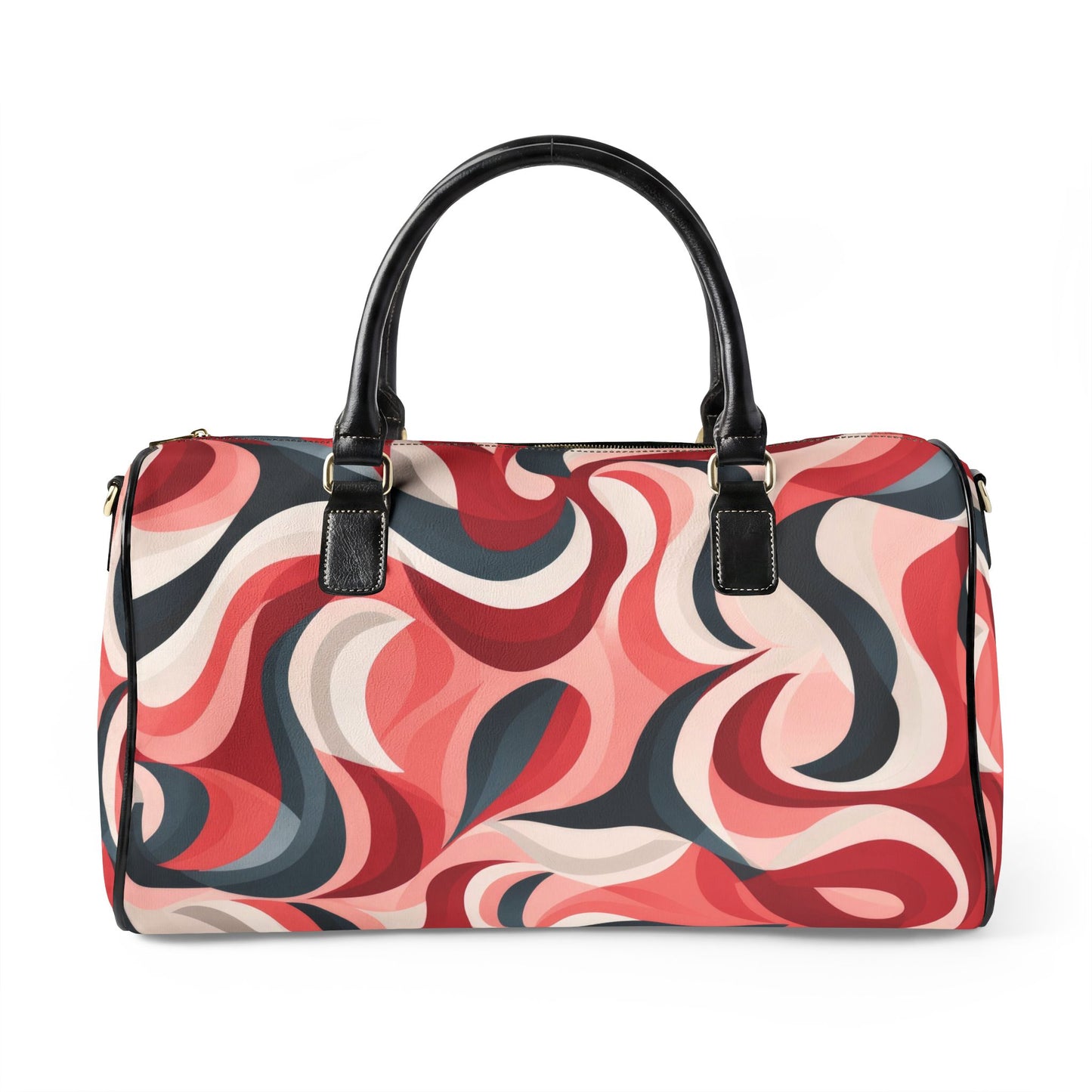 Seventies inspired red swirled Travel Bag | Vegan Leather Weekender Duffel with Statement Print (Carry-On, Gym, Overnight Bag)