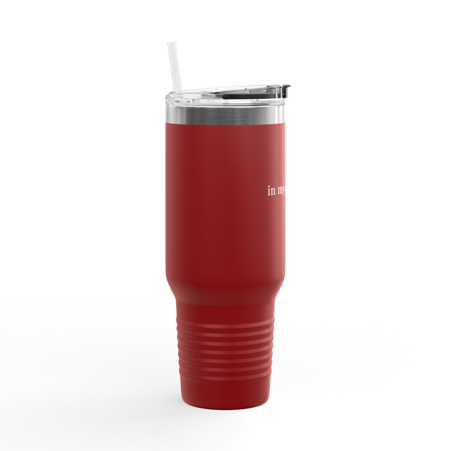 Insulated Travel Mug 40oz – 'in my own lane.' Red Stainless Tumbler with Straw & Handle