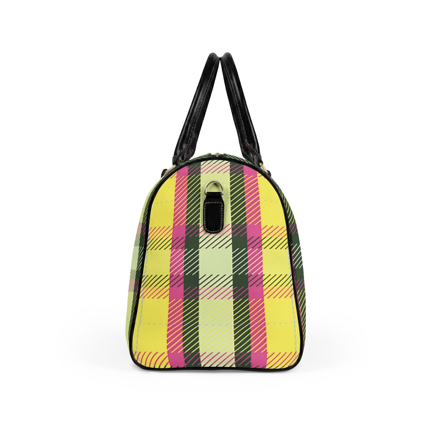 Pink and Yellow Plaid Vegan Leather Travel Bag — Weekend Duffle