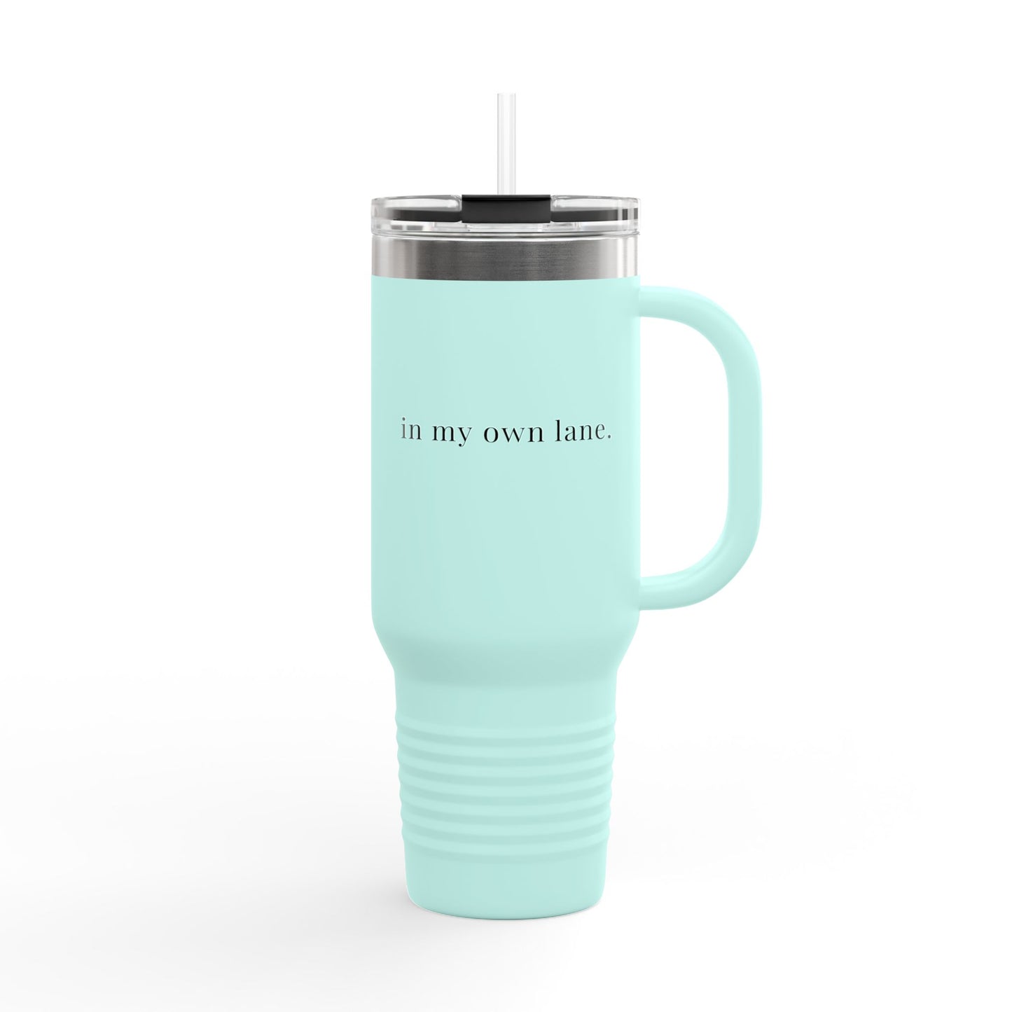 Insulated Travel Mug 40oz – 'in my own lane.' Red Stainless Tumbler with Straw & Handle