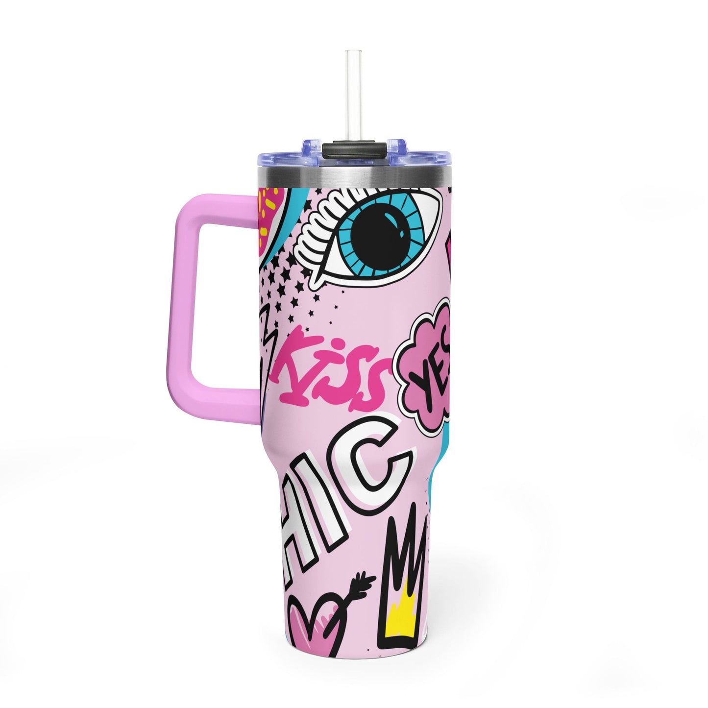40 oz Stainless Steel Tumbler with Straw & Handle