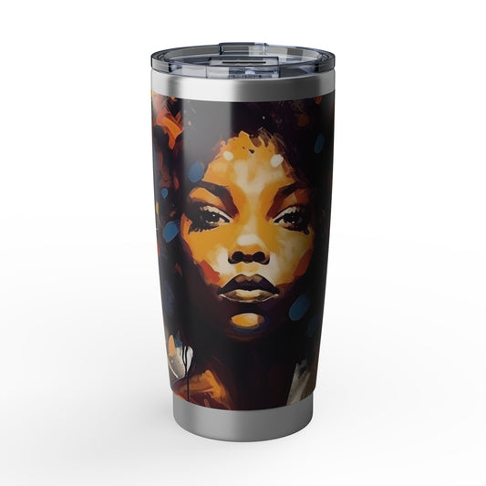 Black Woman Art Stainless Steel Tumbler | Afro Portrait Travel Mug | Insulated Coffee Cup with Bold Artwork