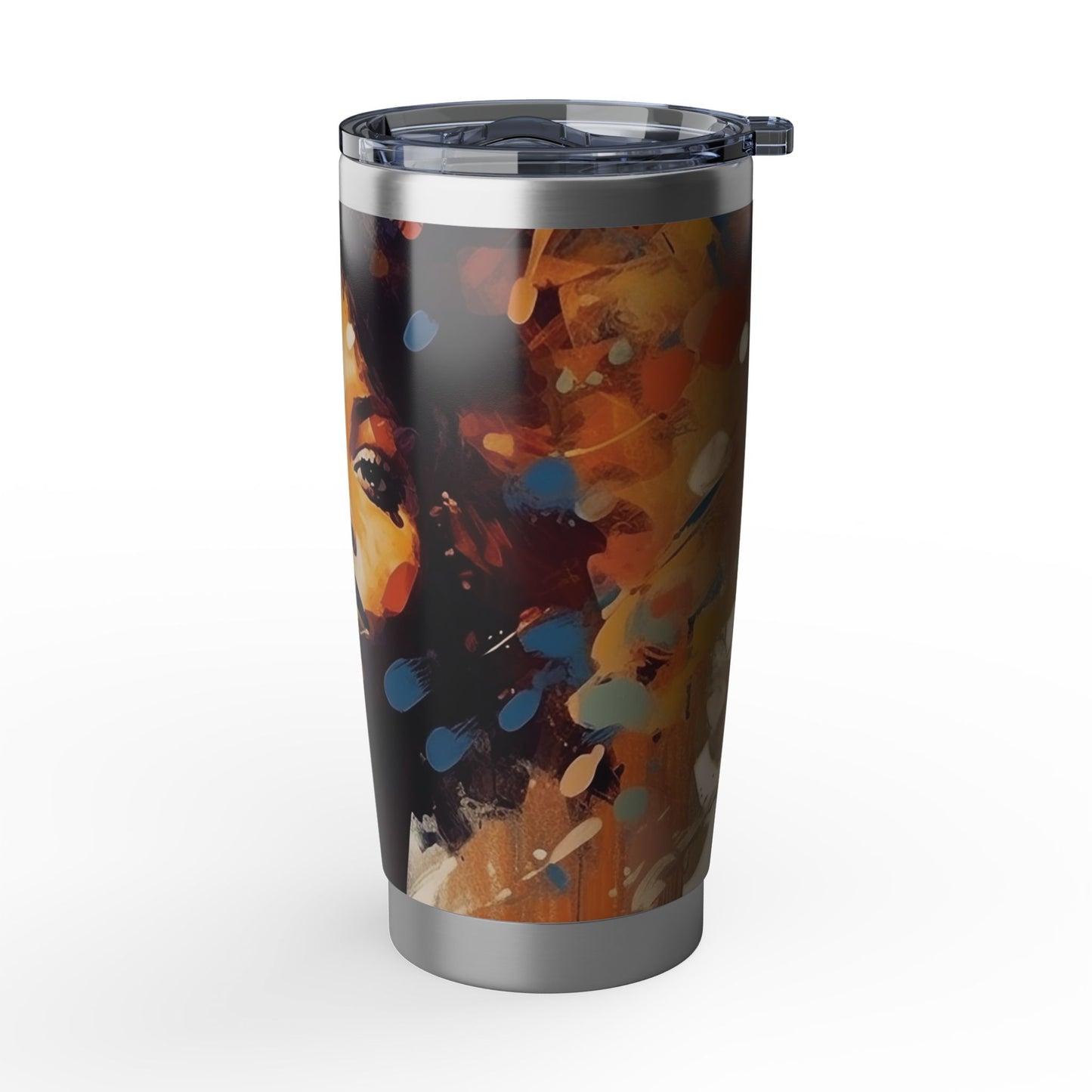 Black Woman Art Stainless Steel Tumbler | Afro Portrait Travel Mug | Insulated Coffee Cup with Bold Artwork