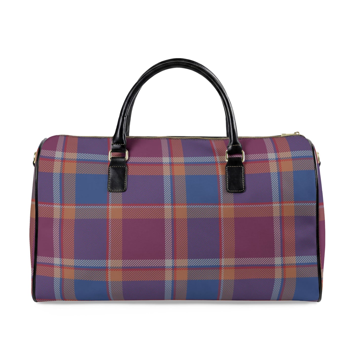Purple & Blue Plaid Leather Travel Bag — Weekend Duffle