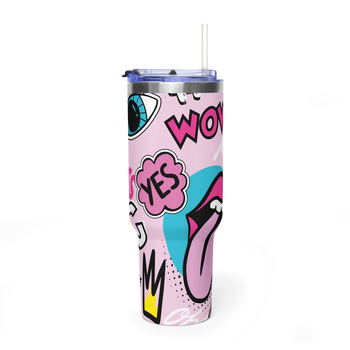 40 oz Stainless Steel Tumbler with Straw & Handle